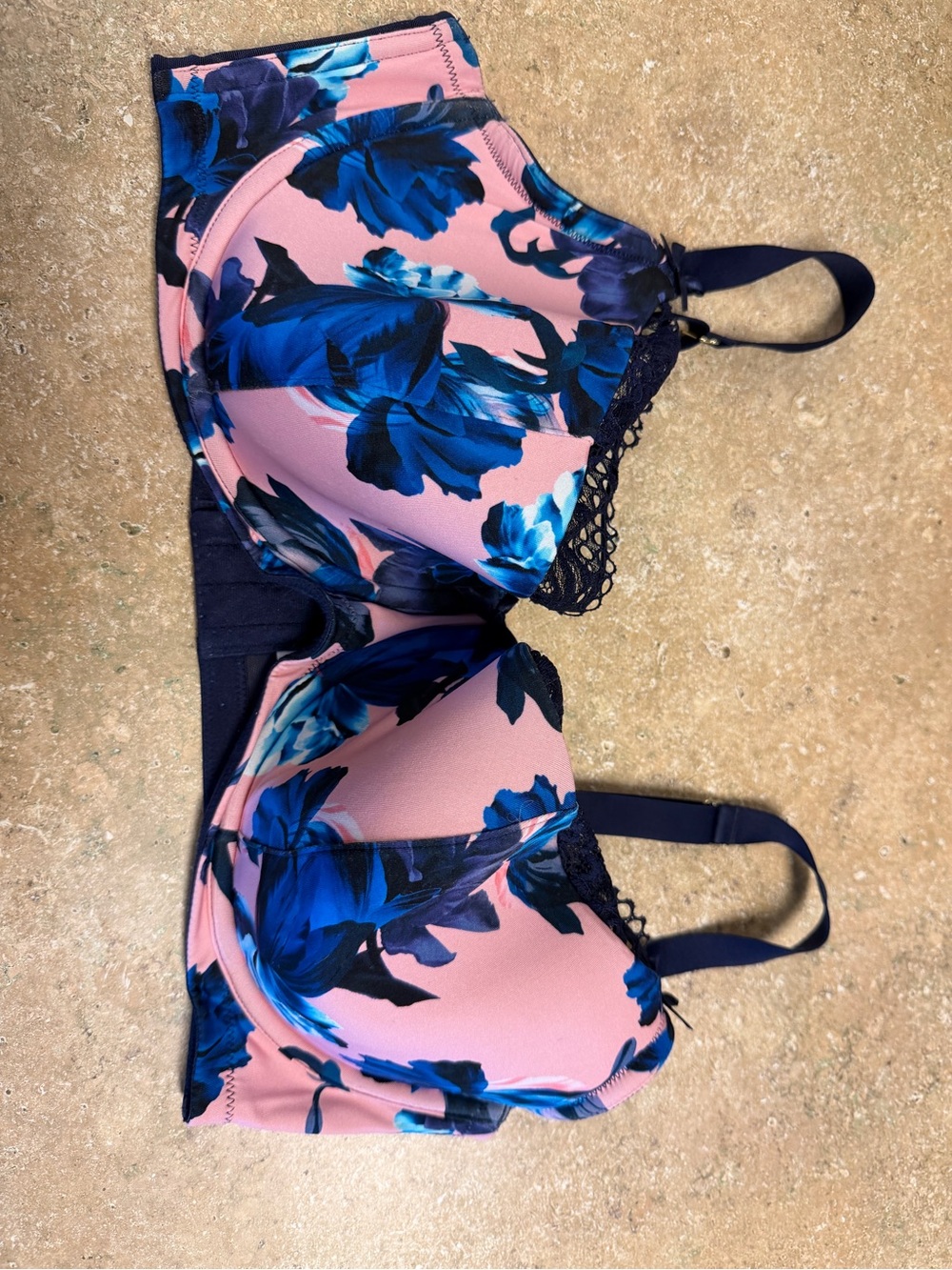 Cacique Pink Bra with Blue Floral Print